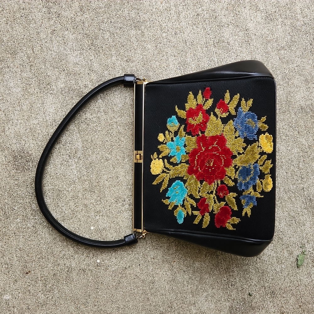 Vintage Black Floral Embroidered Bag